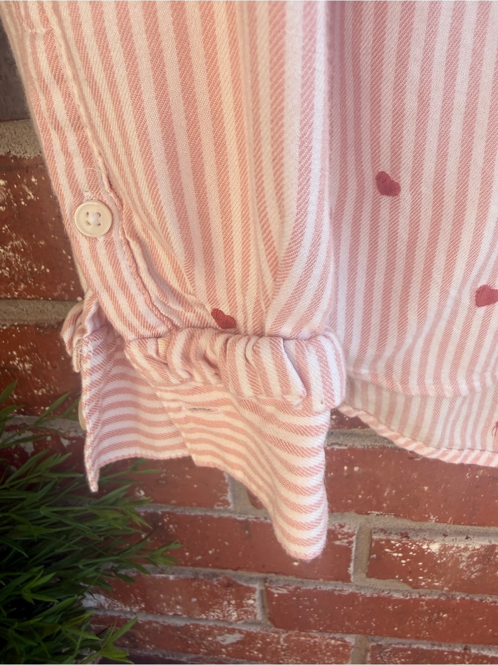 Time and Tru Pink and White Striped Blouse with Red Hearts ❤️ - Picture 6 of 9